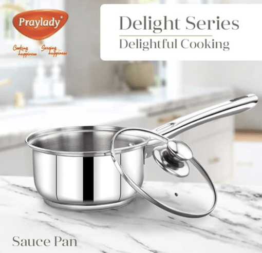Praylady Delight Series 3 Ply Base Saucepan 16 cm | Stainless Steel Sauce Pan with Glass Lid | 1.0 litres Capacity | Induction and Gas Stove Friendly | Milk Pan with Lid | - Image 4